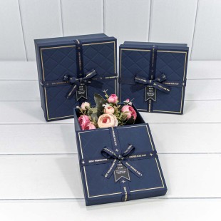 Коробки Квадратные Набор 1/3 19*19*9,5 "Best Wishes For You" Синий 1/18 Арт: 721612/2