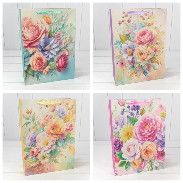 Пакет подарочный "Цветы" (микс 225) 30*41,5*12 210г 1/20 1/80 Арт: 000225A