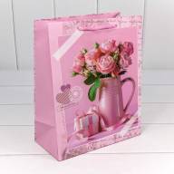 Пакет подарочный матовый &quot;Цветы&quot; (микс) 20*25*10 128г 1/20 1/480 Арт: 00026D - Пакет подарочный матовый "Цветы" (микс) 20*25*10 128г 1/20 1/480 Арт: 00026D