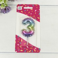 Свеча для торта Цифра 3 "Градиент со звёздочками" 6см 1/12 1/120 Арт: 20010-90/3